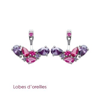 Lobes d'oreilles argent rhodiée oz 925/000 pierre synthétique 153FG80