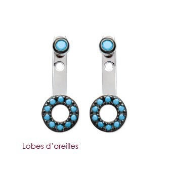 Lobes d'oreilles argent rhodiée 925/000 pierre synthétique