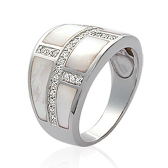 Bague argent 925/000 rhodiée oz nacre