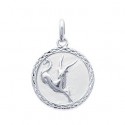 Pendentif argent 925/000 rhodiée médaille capricorne