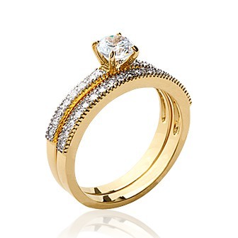 Bague plaqué-or 750/000 5 microns oz solitaire bicolore micro serti