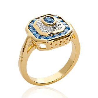 Bague plaqué-or 750/000 5 microns oz bicolore pierres synthétiques CFHAHAGED