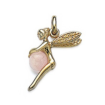 Pendentif plaqué-or 750/000 3 microns quart rose pierre véritable