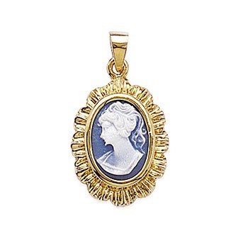 Pendentif plaqué-or 750/000 3 microns imitation camée résine 