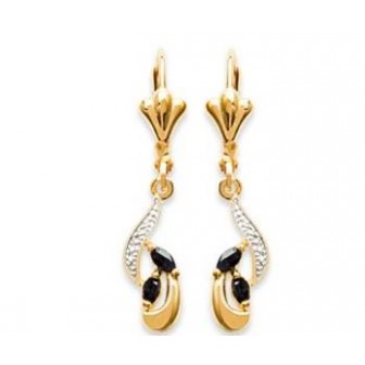 Boucles d'oreilles plaqué-or 750/000 3 microns bicolore pierre véritable 