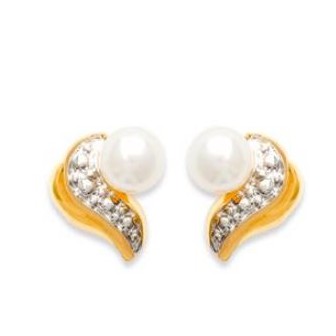 Boucles d'oreilles plaqué-or 750/000 3 microns bicolore imitation perle