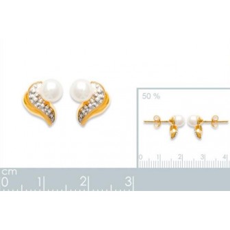 Boucles d'oreilles plaqué-or 750/000 3 microns bicolore imitation perle