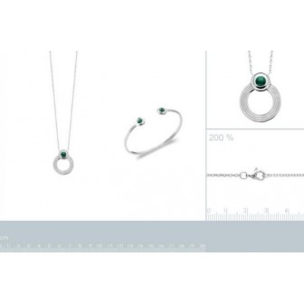 Collier argent rhodié 925/000 et Pierre Malachite 87315245