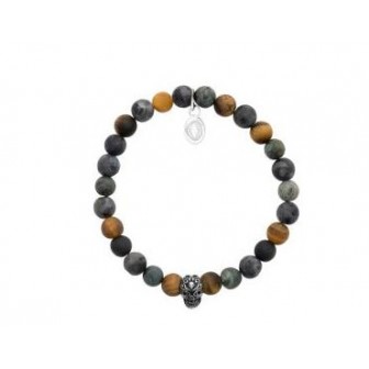 Bracelet acier 316 L et pierres véritables œil de tigre,Labradorite et Jaspe 312030