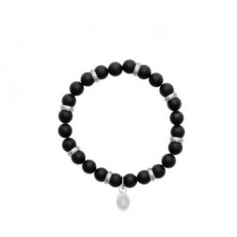 Bracelet acier 316 L et pierres Agate noires mates EDC025
