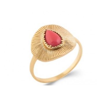 Bague plaqué-or 750/000 5 microns et pierre synthétique 2EDC720