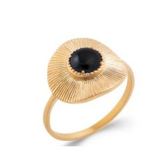 Bague plaqué-or 750/000 5 microns pierre Agate noire 2281607