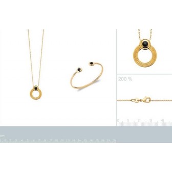 Collier plaqué-or 750/000 3 microns pierre Agate noire 97322345