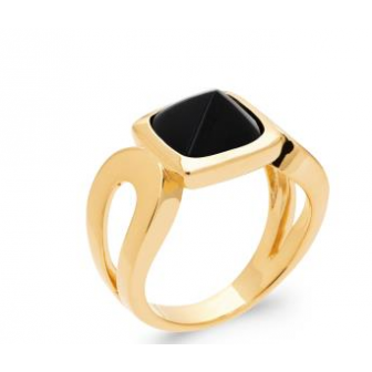 Bague plaqué-or 750/000 5 microns Agate noire 2299107