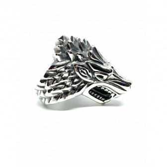 Bague acier tête de loup