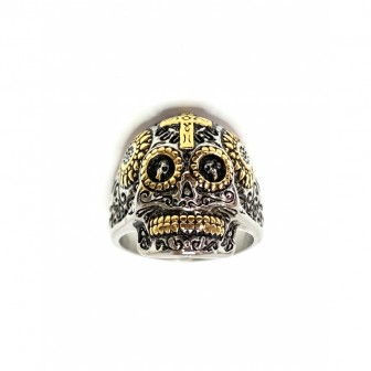 Bague acier tête de mort mexicaine BA136