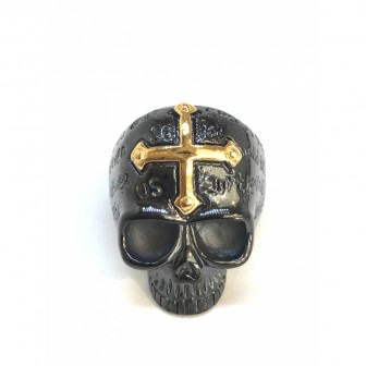 Bague acier tête de mort avec la croix BA067