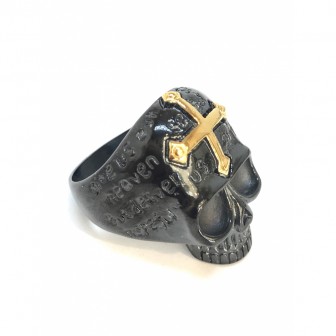 Bague acier tête de mort avec la croix BA067