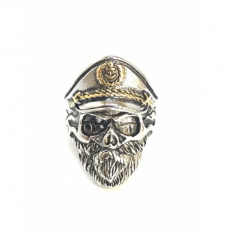 Bague acier tête de mort capitaine BA071