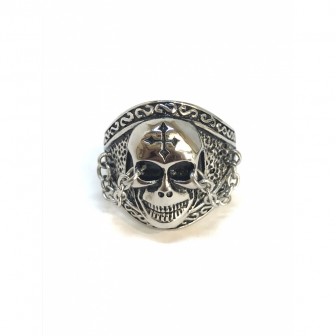 Bague acier tête de mort avec chaîne BA068
