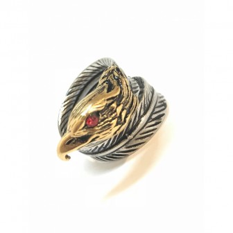 Bague acier tête d’aigle doré BA031