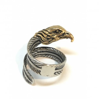 Bague acier tête d’aigle doré BA031