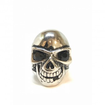 Bague acier tête de mort yeux strass BA018