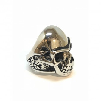 Bague acier tête de mort yeux strass BA018