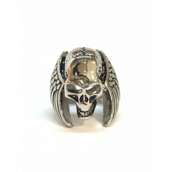 Bague acier tête de mort avec des ailes BA026
