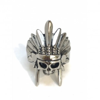 Bague acier tête de mort indien BA069