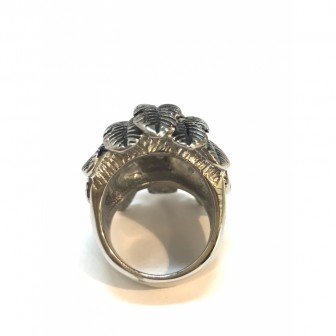 Bague acier tête de mort indien plume BA021