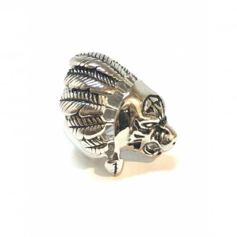 Bague acier tête de loup plume BA020
