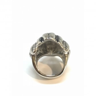 Bague acier tête de loup plume BA020