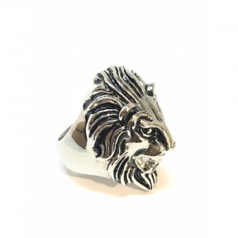 Bague acier tête de lion BA015