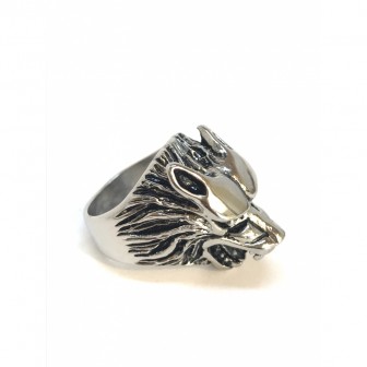 Bague acier tête de loup BA077