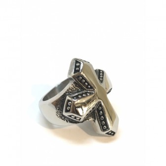 Bague acier croix BA054