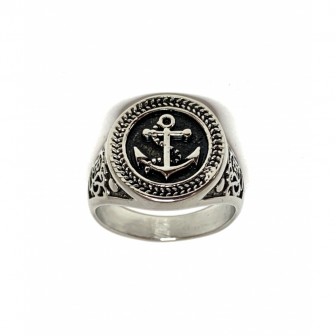 Bague acier ancre marine BA102