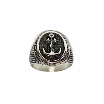Bague acier ancre marine BA101