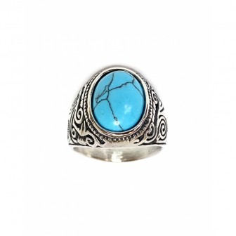 Bague acier chevalière pierre turquoise BA096