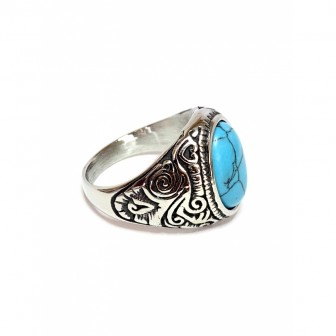 Bague acier chevalier pierre turquoise BA096