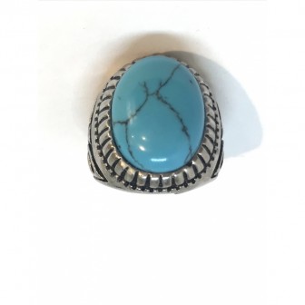 Bague acier chevalière turquoise BA037