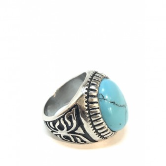 Bague acier chevalier turquoise BA037