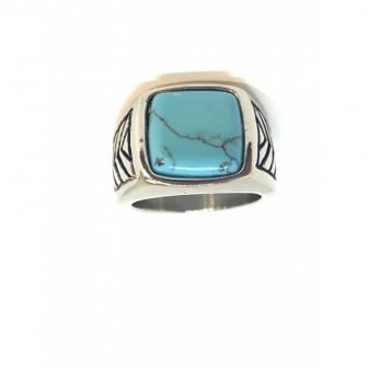 Bague acier chevalière pierre turquoise BA043