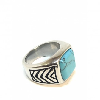 Bague acier chevalier pierre turquoise BA043