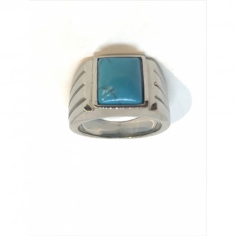 Bague acier chevalière turquoise BA042