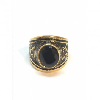 Bague acier universitaire pierre noire BA050
