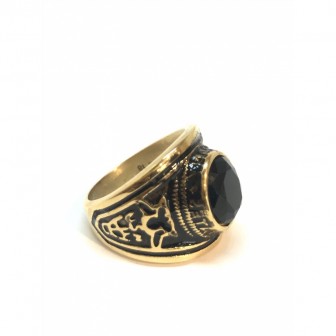Bague acier universitaire pierre noire BA050