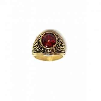 Bague acier universitaire pierre rouge BA049