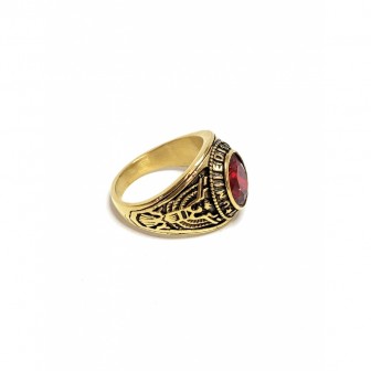 Bague acier universitaire pierre rouge BA049