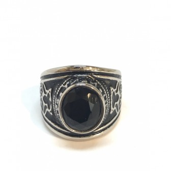 Bague acier universitaire pierre noire BA039